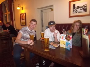 Phil, Ben and Jess at the pub